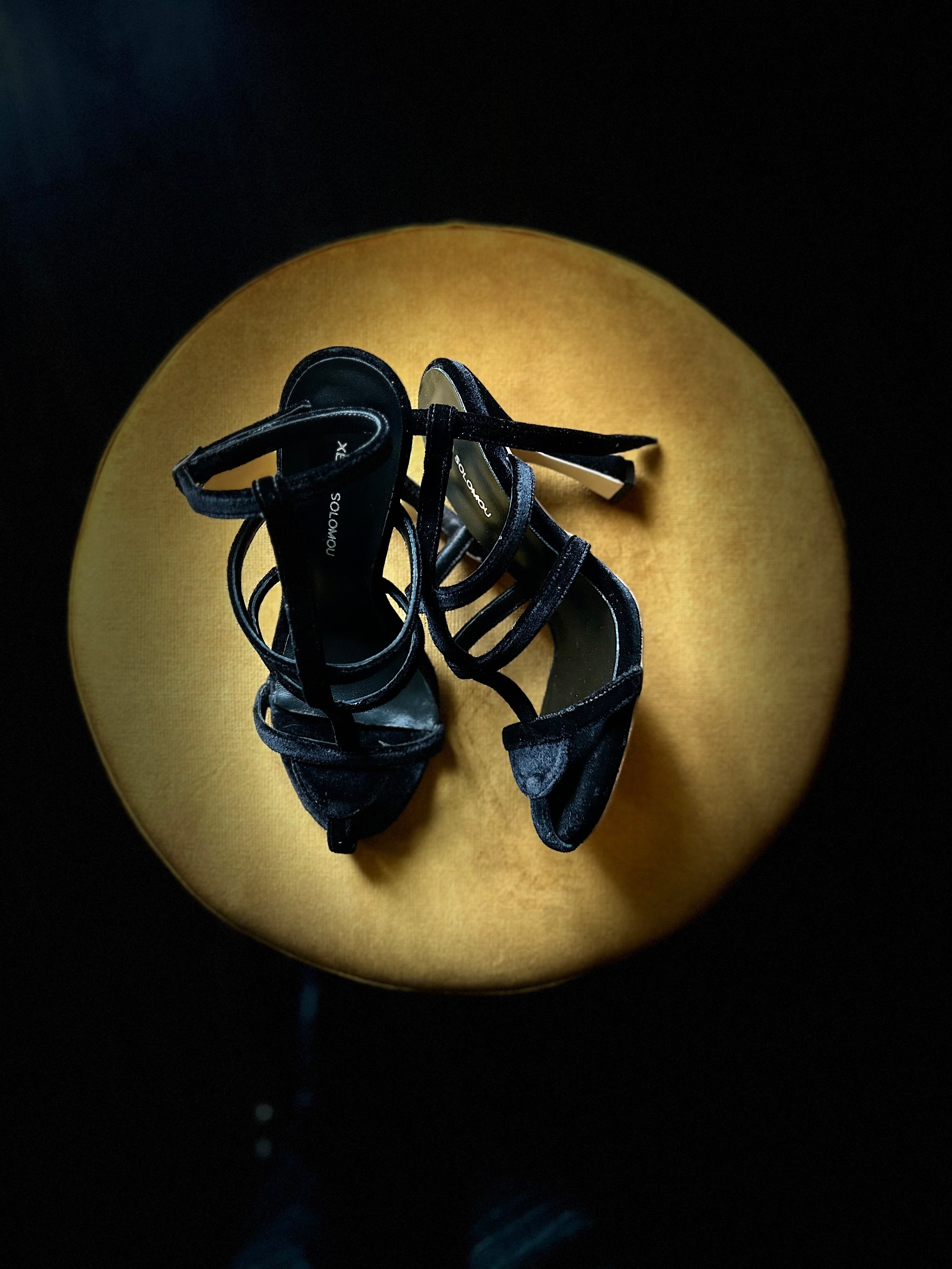 MICAELA BLACK VELVET SANDALS 9.5